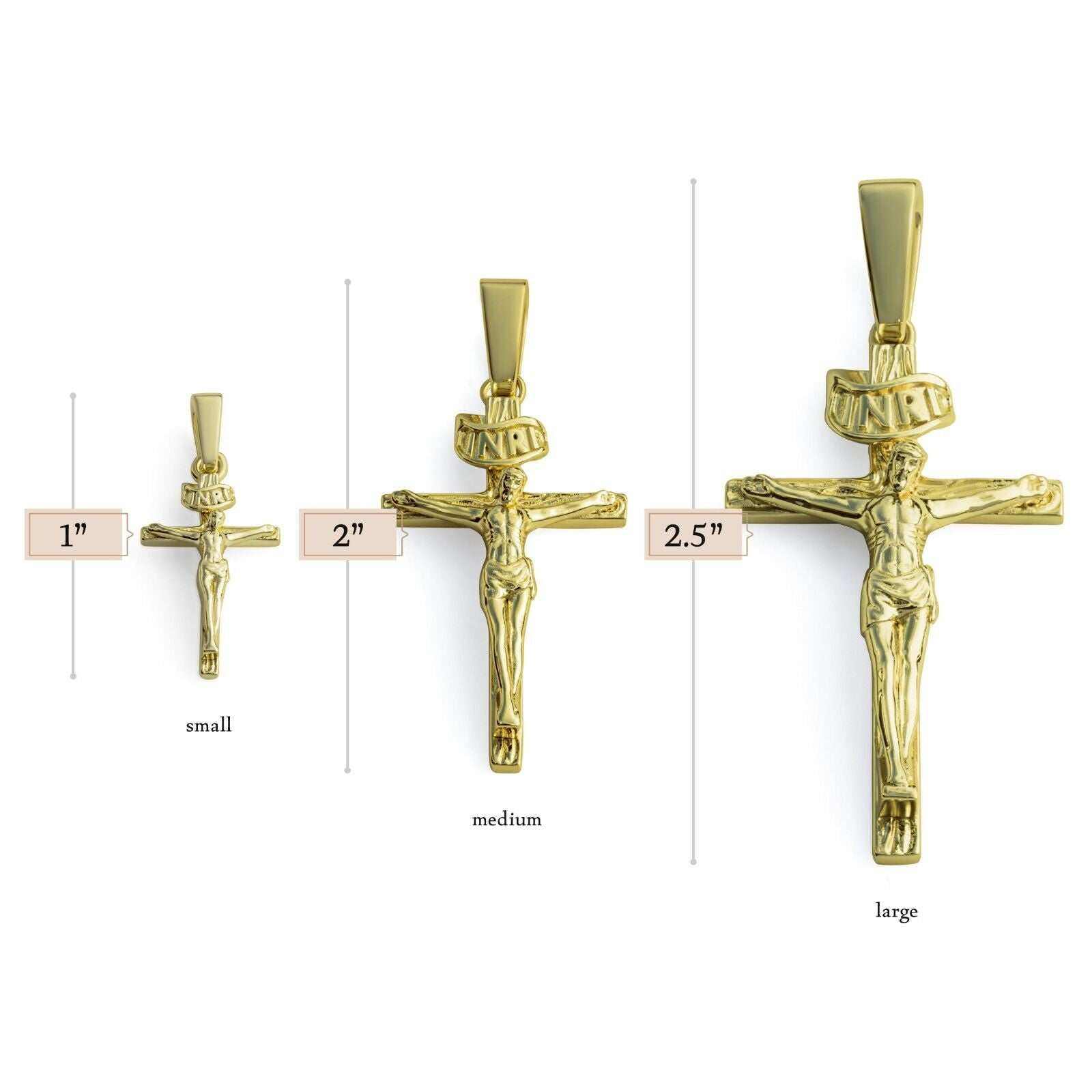 Jesus Crucifix Cross Pendant 925 Sterling Silver in 14K Gold