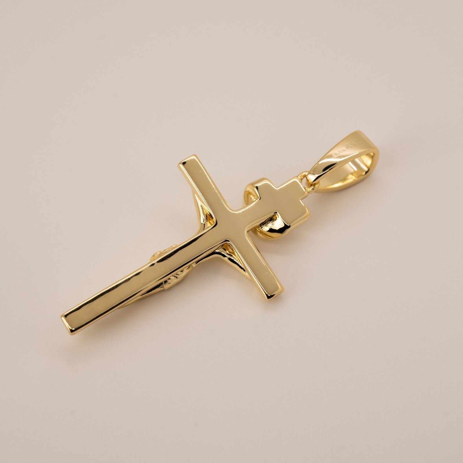 Jesus Crucifix Cross Pendant 925 Sterling Silver in 14K Gold
